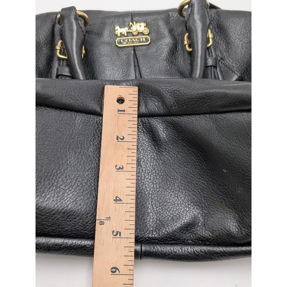 Coach Satchel Womens Medium Black Madison Lindsey 18676 Pebbled Leather Gold - Picture 7 of 10